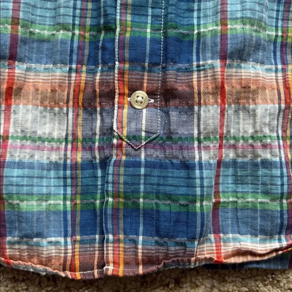 Johnnie-O Men’s Plaid S/S Cotton Linen Button Down Shirt M